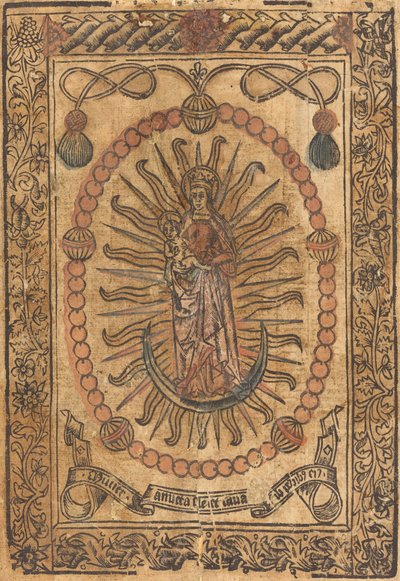Madonnaen og barnet i en rosenkrans af French 15th Century