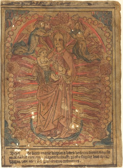 Madonnaen og barnet i en rosenkrans af French 15th Century