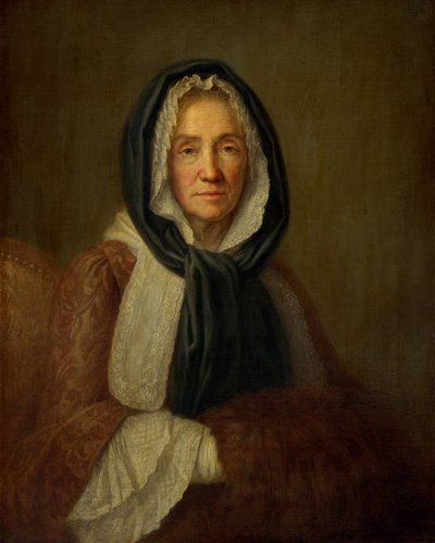 Gammel kvinde med muffe af French 18th Century