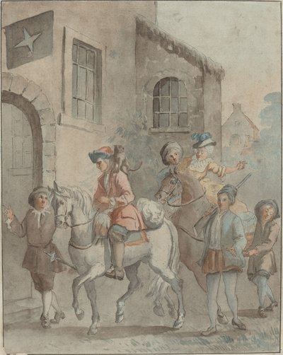 Ankomst til en kro af French 18th Century after Jean Baptiste Oudry