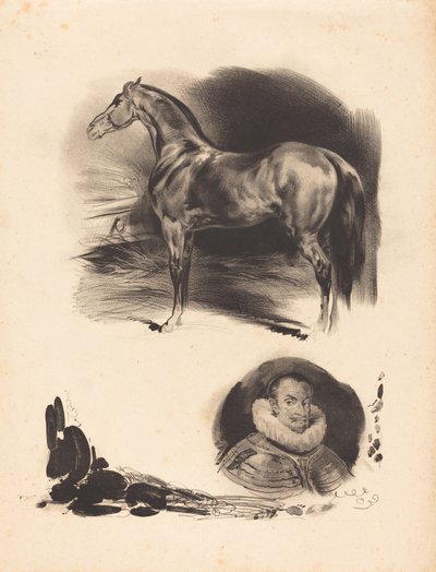 Skitser af en Hest og en Adelsmand af French 19th Century