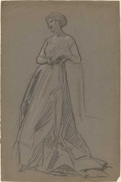 Stående kvinde læner sig på sin albue af French 19th Century