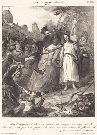 ...så henvendte han sig til hende: Parodi på van Dycks forræderi mod Kristus af French 19th Century