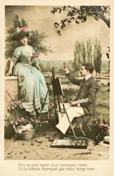 Kunstner maler smuk pige med roser af French Photographer