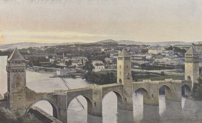 Cahors, Pont Valentre og udsigt over den venstre bred af Lot af French Photographer