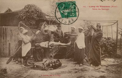 Lejr i Sissonne, Aisne, Frankrig. Postkort sendt i 1913. af French Photographer