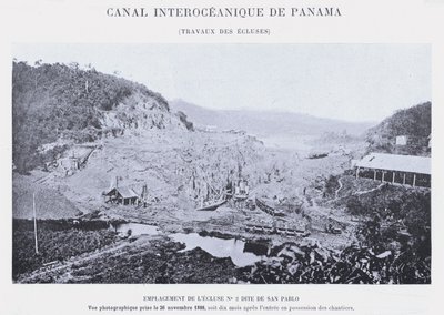 Panama Interoceanic Canal, Lock Works (bw-billede) af French Photographer