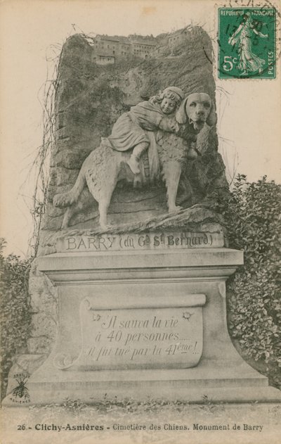 Clichy-Asnieres - Hundekirkegård. Barry monument. Postkort sendt i 1913. af French Photographer