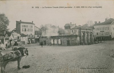Dax - varmtvandskilde (daglig vandmængde: 2400000 liter ved 64 °C). Postkort sendt i 1913. af French Photographer