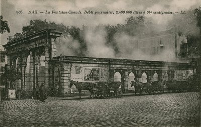 Dax - varmtvandskilde (dagligt flow: 2400000 liter ved 64 grader). Postkort sendt i 1913. af French Photographer