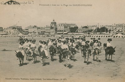 Æselture på stranden ved Les Sables-dOlonne i det vestlige Frankrig. Postkort sendt i 1913. af French Photographer