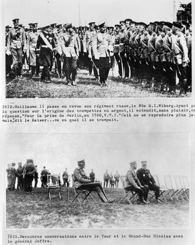 Afsluttende samtaler mellem zaren og storhertug Nicholas II og general Joffre, 1913 af French Photographer