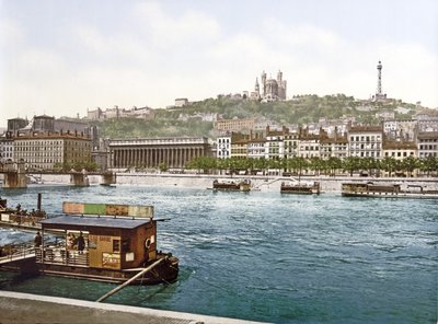 Fourvière fra St. Antoine Quay, Lyon, pub. ca. 1900 af French Photographer
