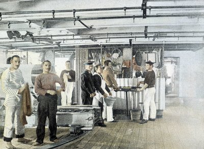 Fransk flåde, slutningen af 1800-tallet: Officerernes køkken - Bibl. des Arts deco. af French Photographer
