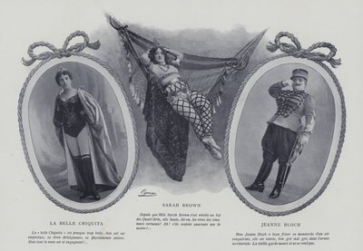Franske skuespillerinder og sangere La Belle Chiquita, Sarah Brown og Jeanne Bloch (s/h-billede) af French Photographer
