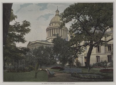 Have for rektor for Lycee Henri IV og kuplen af Pantheon, Paris (farve litho) af French Photographer