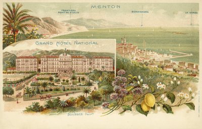 Grand Hotel National, Menton (farve litho) af French Photographer