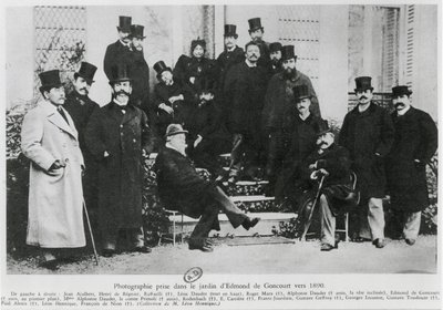 Gruppe i Edmond Huot de Goncourts have, ca. 1890 af French Photographer