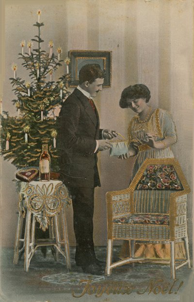 Glædelig jul postkort sendt i 1913 (håndfarvet foto) af French Photographer