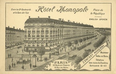 Hotel Monopole, Paris (litho) af French Photographer