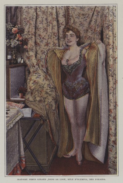 Juliette Simon-Girard, fransk operasangerinde, i sit omklædningsrum (farvefoto) af French Photographer