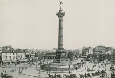 La Colonne de Juillet, Place de la Bastille, Julisøjle, Bastillepladsen (fotogravering) af French Photographer