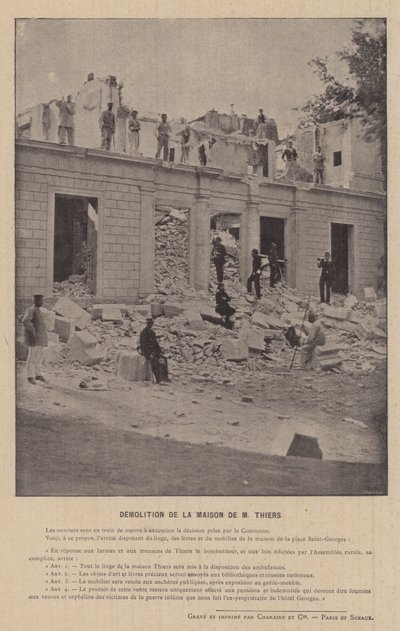 Pariserkommunen, nedrivning af M Thiers-huset (s/h-billede) af French Photographer