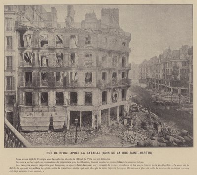Pariserkommunen, Rue De Rivoli efter slaget, hjørnet af Rue Saint-Martin (s/h-foto) af French Photographer
