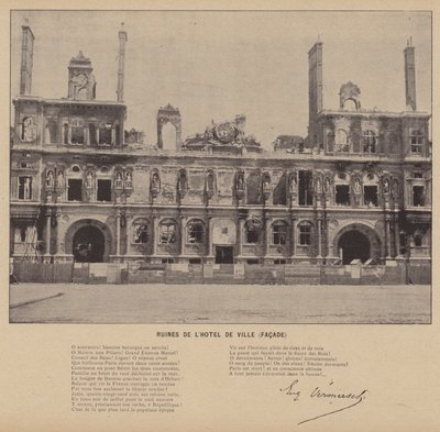 Pariserkommunen, ruinerne af Hotel De Ville, facade (s/h-billede) af French Photographer
