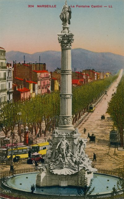 La Fontaine Cantini i Marseille. Bygget af billedhugger Andre Allar. Postkort sendt i 1913. af French Photographer