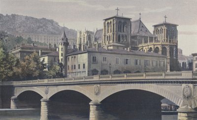 Lyon, Archeveche, St-Jean-katedralen og bjergskråningen ved Fourviere af French Photographer