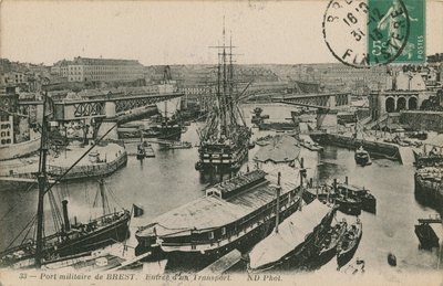 Militærhavn i Brest, Frankrig. Postkort sendt i 1913. af French Photographer