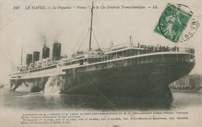 Oceanliner Frankrig, Le Havre. Postkort sendt i 1913. af French Photographer