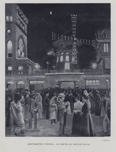 Uden for Moulin Rouge, Montmartre, Paris (s/h foto) af French Photographer