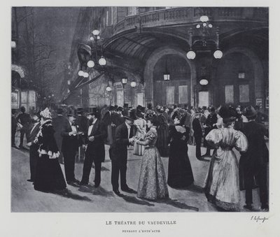 Uden for Theatre du Vaudeville, Paris, i intervallet (s/h foto) af French Photographer