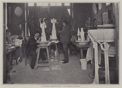 Skulpturværksted på Sevres porcelænsfabrik, Frankrig (s/h foto) af French Photographer