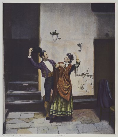 Spanske dansere i Sevilla (farve litho) af French Photographer