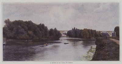 Floden Marne og Viaduct of Nogent, Frankrig (farvefoto) af French Photographer
