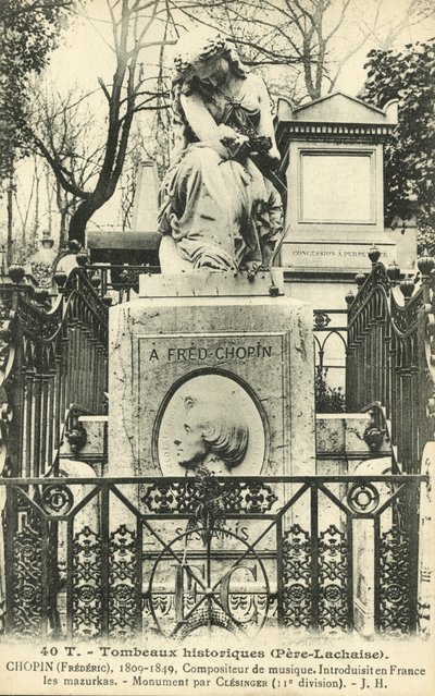 Frédéric Chopins grav, Pere Lachaise-kirkegården, Paris (s/h-foto) af French Photographer