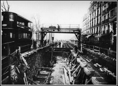 Arbejder for byggeriet af metroen ved Porte d