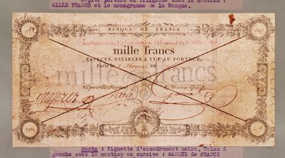 1000 Francs seddel fra 8 Floreal, An X (28. april 1802) (blæk på papir) af French School
