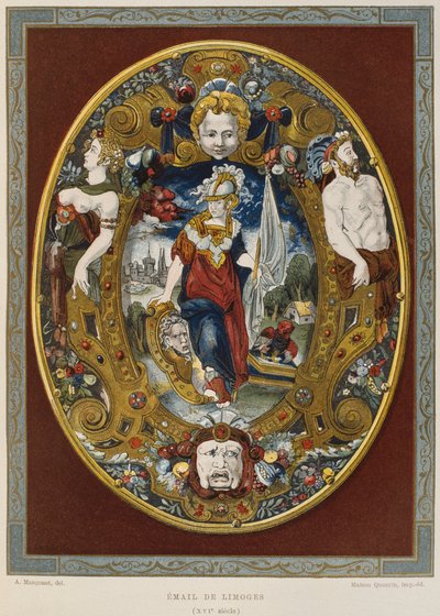 Limoges-emalje fra det 16. århundrede, illustration fra Dictionnaire de lameublement et de la dekoration af Henry Havard, bind 2, plade 22, Paris, Maison Quantin, 1878 af French School
