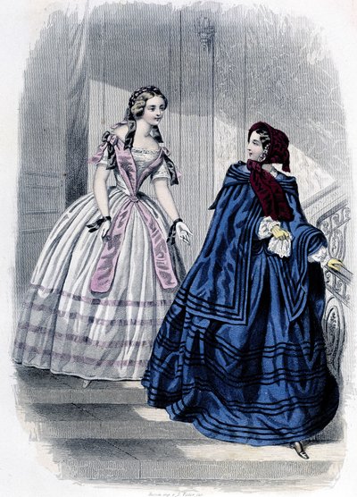 2 moderigtige kvinder - i "" Journal des Demoiselles "" 1852. af French School