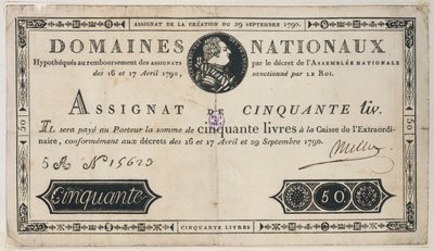 50-Livres-Banknote, 29. Oktober 1790 von French School