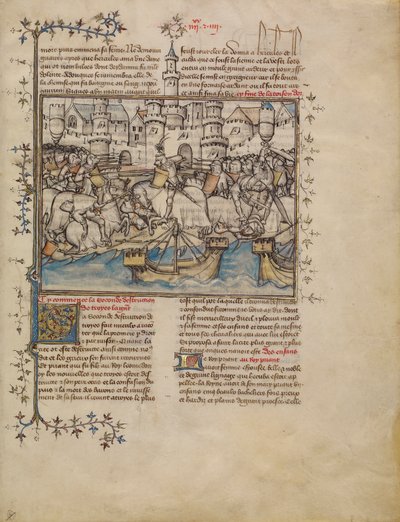 Et slag fra den trojanske krig, ca. 1390-1400 (tempera, vaske og bladguld på pergament) af French School