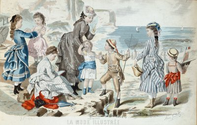 En strand i Normandiet, 1875 (farvegravering) af French School