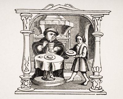 A Burgess Eating his Meal, efter en illustration i et manuskript fra det 16. århundrede, fra Le Moyen Age et La Renaissance af Paul Lacroix (1806-84) udgivet 1847 af French School