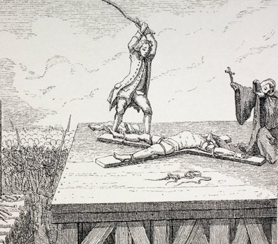 En kriminel dømt til døden bliver knust på et Andreaskors i 18th Century Frace, 1875 af French School