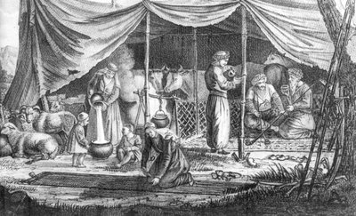 En familie af kurdiske nomader, fra Voyage en Perse af Gaspard Drouville, udgivet 1825 af French School