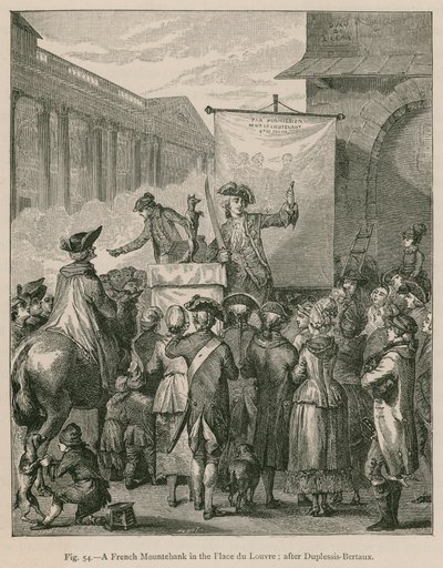 En fransk Mountebank på Place du Louvre; efter Duplessis-Bertaux af French School